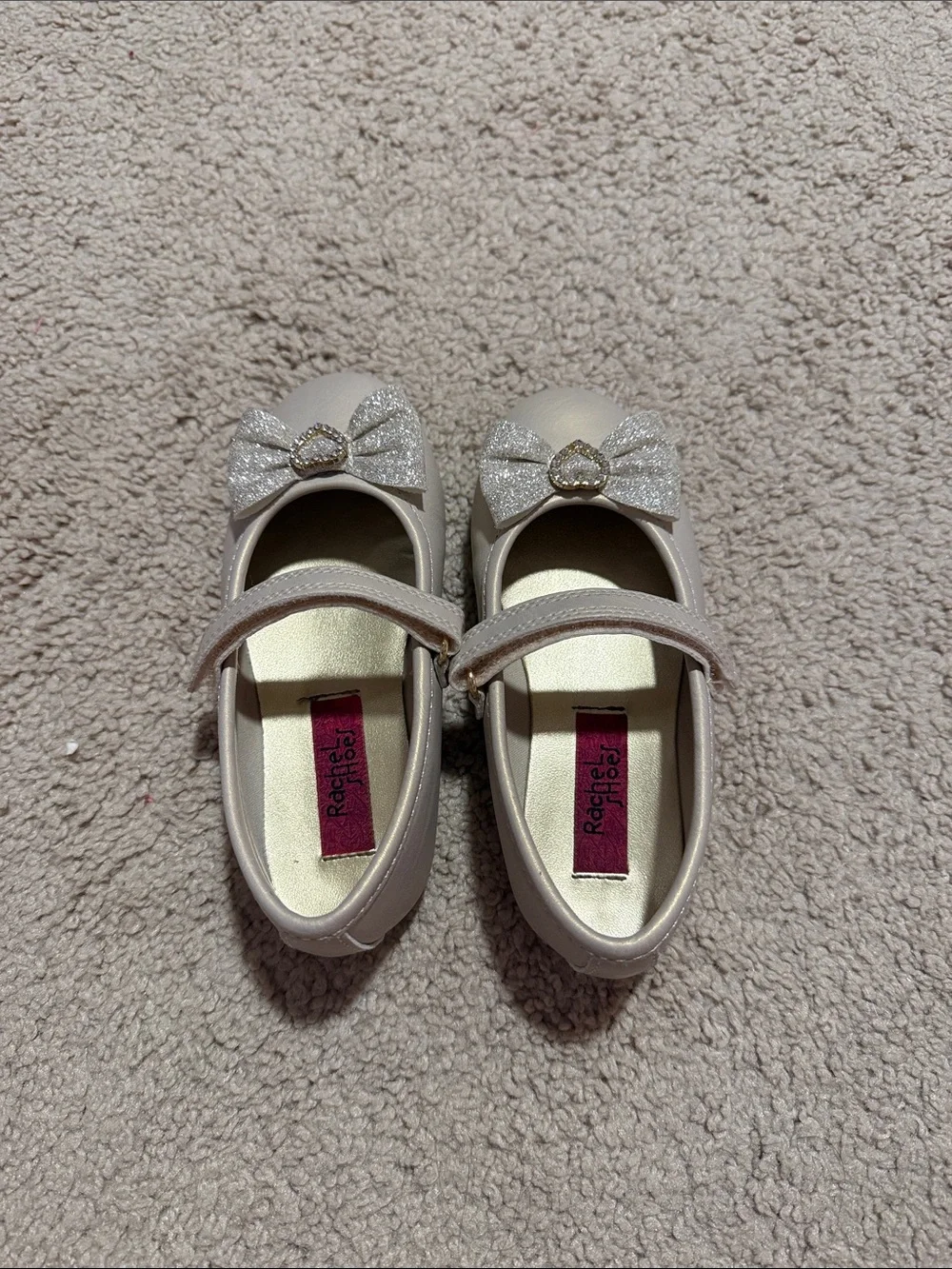 Rachel Shoes Girls' Cream Glitter Bow Mary Jane